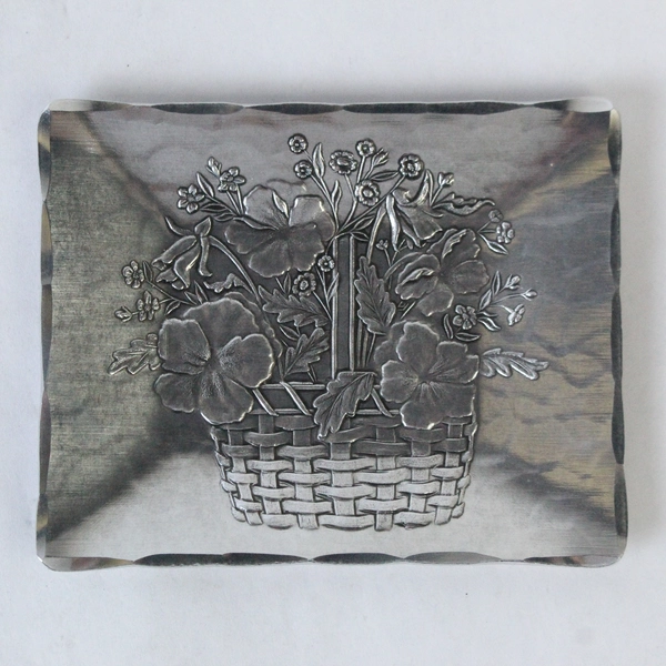 Wendell August Hammered Aluminum Trinket Tray - Basket of Flowers 4"x5"