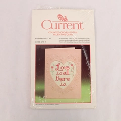 Vintage Current Counted Cross Stitch Valentine Card Kit 1987 Love 5" x 7"