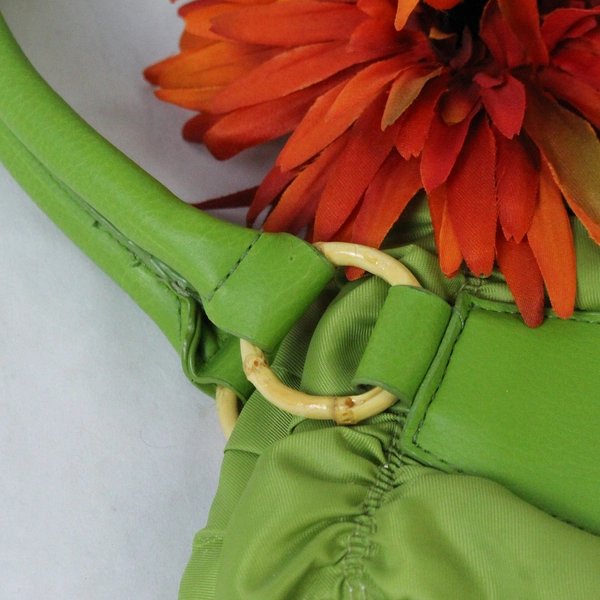 Matrix Handbag Double Handles Green Removable Artificial Flowers Accent