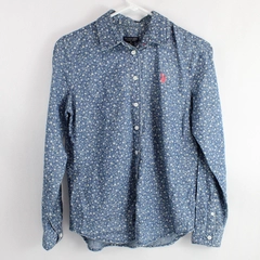 U.S. Polo Assn Women's Blue Denim Floral Button Up Shirt Size Small Top 