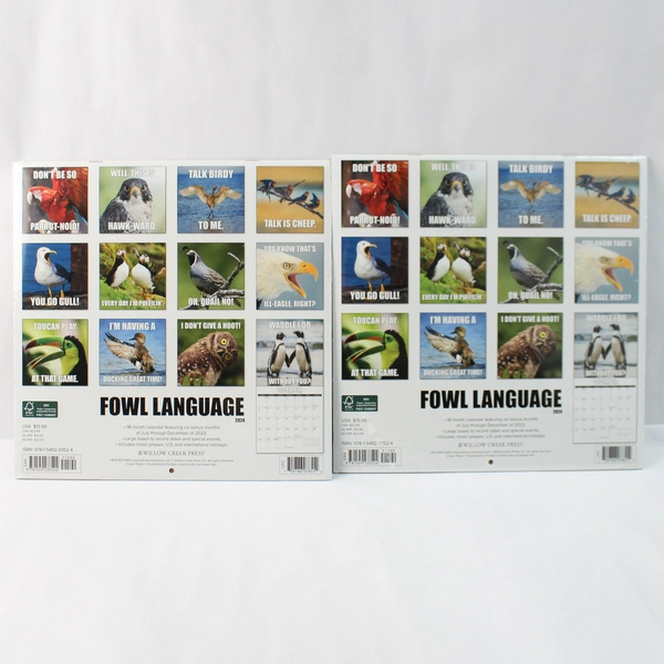 Lot of 2 Willow Creek Press Fowl Language 18 Month Bird Calendar for 2024 