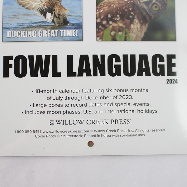 Lot of 2 Willow Creek Press Fowl Language 18 Month Bird Calendar for 2024 