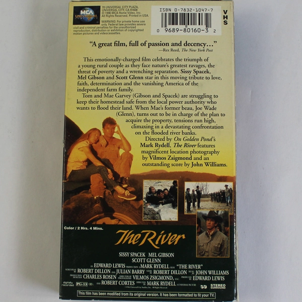The River VHS Tape Movie 1996 MCA Universal Studio Sissy Spacek Mel Gibson