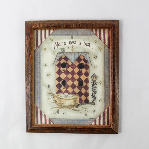 RL Barton Moms Nest is the Best Art Print Dark Wood Grain Framed 
