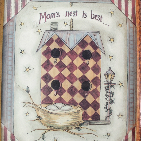 RL Barton Moms Nest is the Best Art Print Dark Wood Grain Framed 