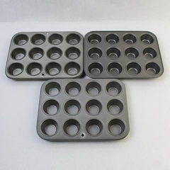Lot of 3 Varying Brands 12 Slot Mini Cupcake Muffin Tins Gray Aluminum Silver 