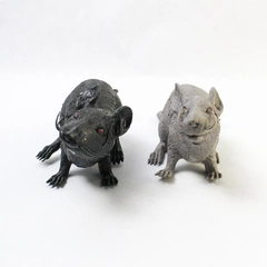 Lot of 2 Halloween Rat Decor Squeaky Toys Black and Gray Designs 7" Long 