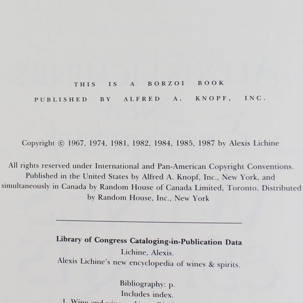 Alexis Lichine's New Encyclopedia of Wines and Spirits by Alexis Lichine 1987