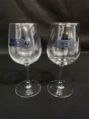 Set of 2 Seattle Seahawks Wine Glasses 7" Tall  Clear Glass 