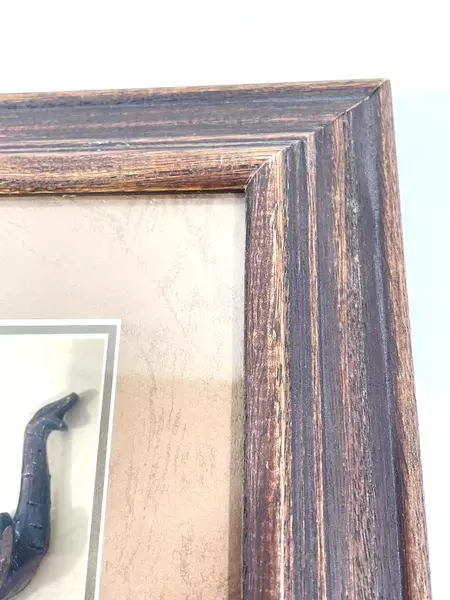 Lot of 3 Hand-Carved Wooden Elephants in Shadowbox Frame Good Condition