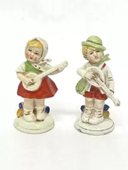 Lot of Vintage Hand Painted Boy and Girl Banjo Playing Figurines