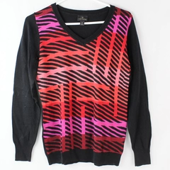 Worthington Women's Black Multicolor Block Stripe Long Sleeve Sweater Size M