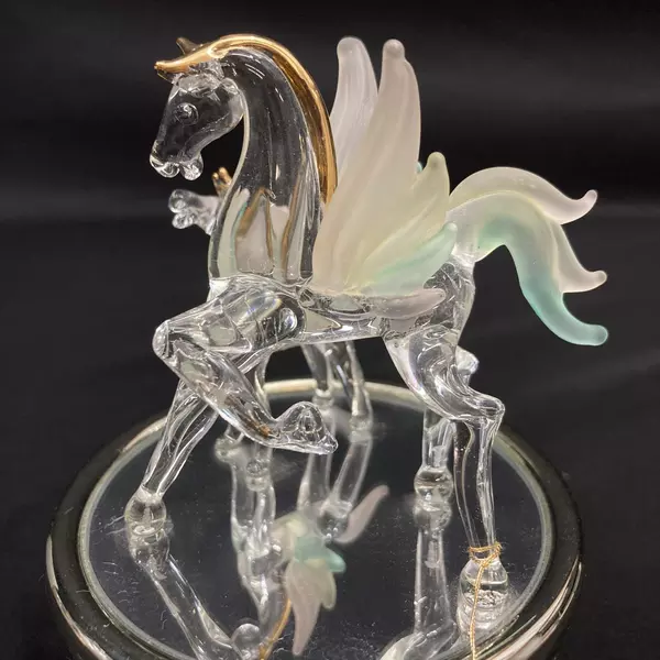 Mayflower Glass Hand Sculpted Mirrored Pegasus Music Box 22K Trim Carousel Waltz