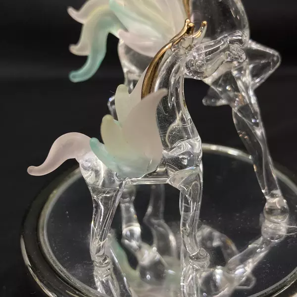 Mayflower Glass Hand Sculpted Mirrored Pegasus Music Box 22K Trim Carousel Waltz