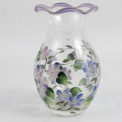 FTD Florist Vase Clear Glass W/ Purple Floral Painted Design 5.75"