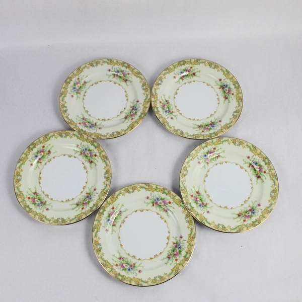 Lot of 5 Japanese Noritake Gramatan Salad Plates With Filigree & Floral Design