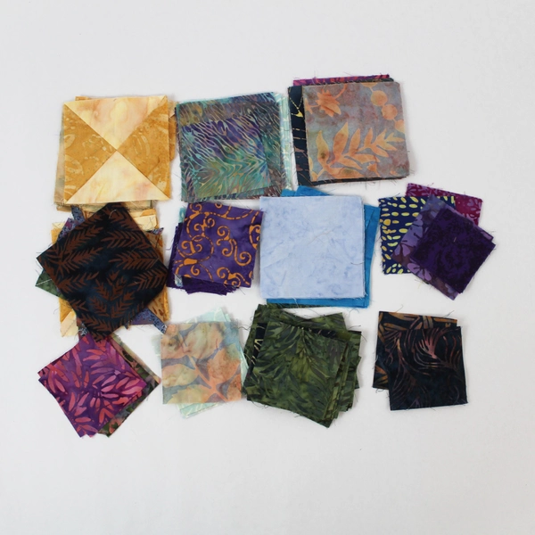 Unfinished Squares And Fabric Pieces For Quilting Quilts Various Sizes Colors