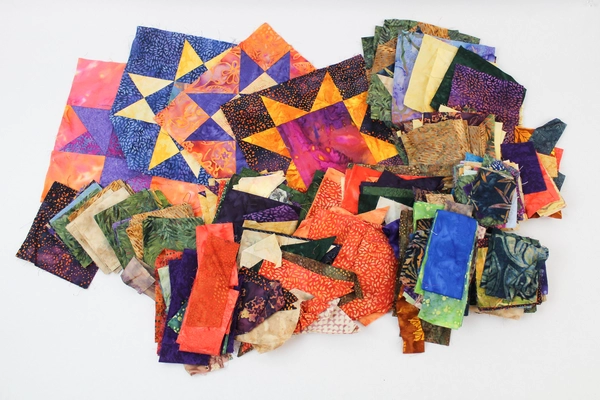 Unfinished Squares And Fabric Pieces For Quilting Quilts Various Sizes Colors