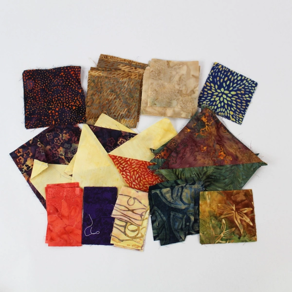 Unfinished Squares And Fabric Pieces For Quilting Quilts Various Sizes Colors