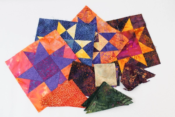 Unfinished Squares And Fabric Pieces For Quilting Quilts Various Sizes Colors