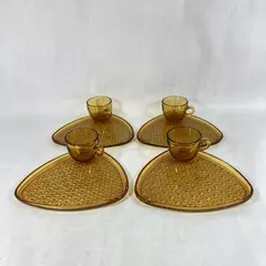 Set of 4 Vintage Amber Anchor Hocking Daisy Button Snack Plates 