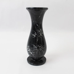 Black Marbled Bud Flower Vase with Etched Bamboo Design 9" Tall Decor