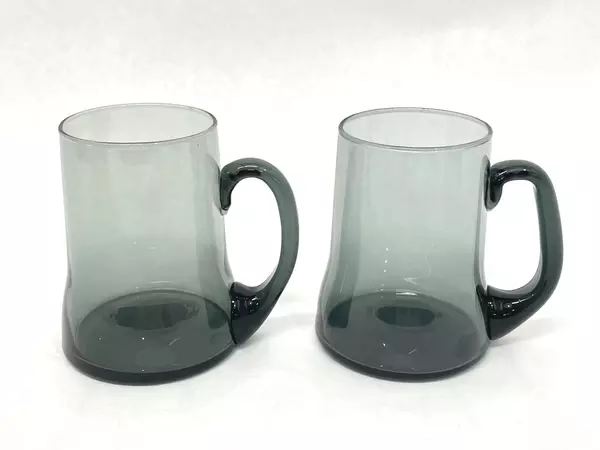 Lot of 2 Smoked Color Glass Coffee Cups with Handles Very Good Condition
