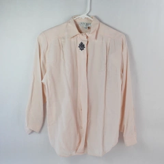 Studio Michelle Stuart Women's Pink Button Up Blouse Black Embroidery Size S