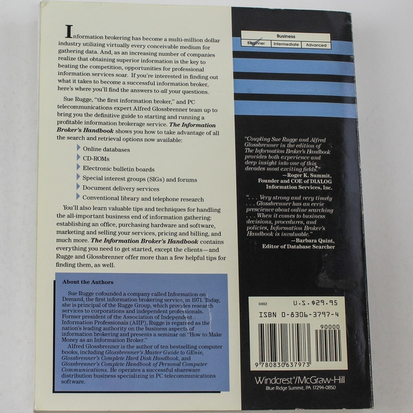 The Information Broker's Handbook by Sue Rugge & Alfred Glossbrenner 1992
