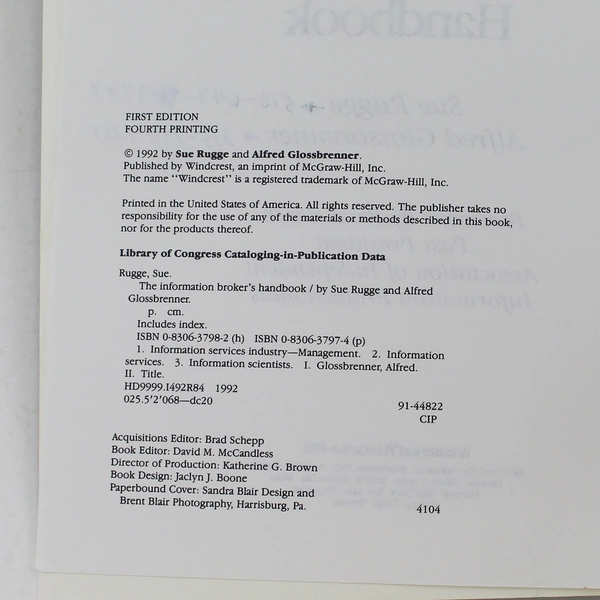 The Information Broker's Handbook by Sue Rugge & Alfred Glossbrenner 1992