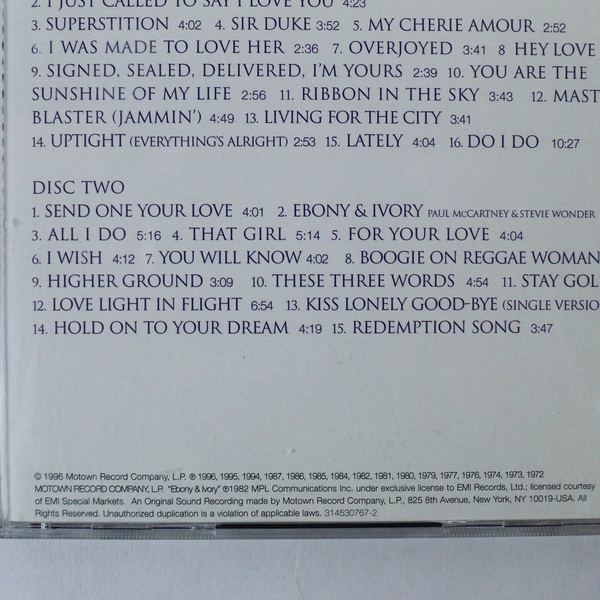 Stevie Wonder Song Review 2 CD Set Greatest Hits Collection Good Condition