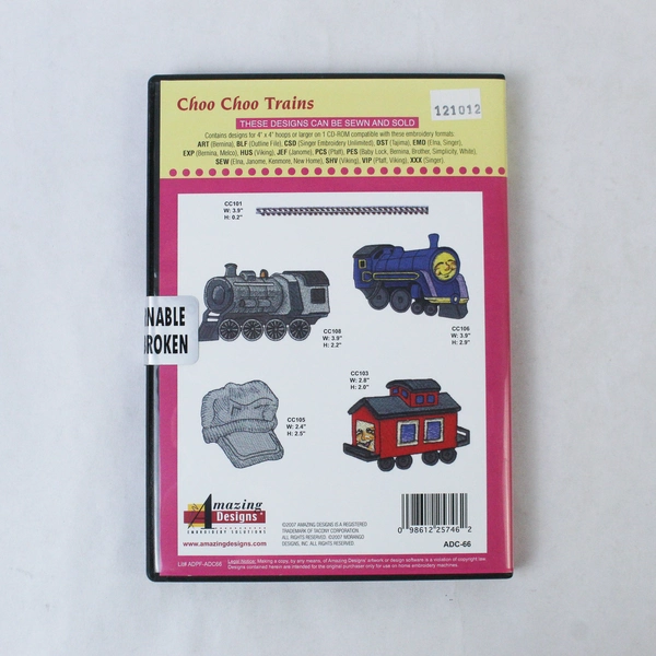 Choo Choo Trains Embroidery Designs CD 2007 Amazing Designs ADC-66 Sealed