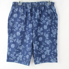 American Sweetheart Women's Blue Floral Elastic Bermuda High Rise Shorts Size M