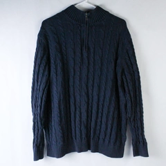 Lands' End Men's XL Blue Gray Cable Knit 1/4 Zip Pullover Sweater