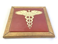 Wood Framed Medical Symbol Tile Trivet Made in Italy 9.75" Square