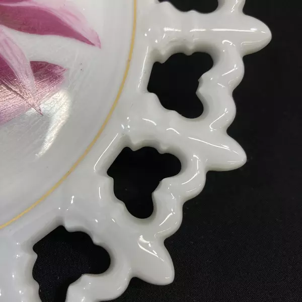 Hand Painted Norcrest China Floral Reticulated Rim 8 Inch Plate NW 4/3818 