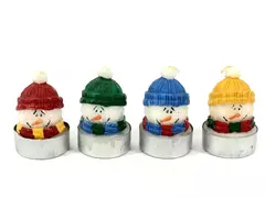 Lot of 4 Midwest Gooseberry Patch Snowman Tea Light Candles Christmas Decor