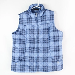 Vintage Jane Ashley Women's Blue Plaid Quilted Full Zip Windbreaker Vest Size 1X