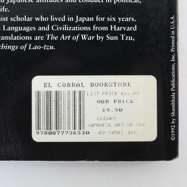 Japanese Art of War Understanding the Culture of Strategy Thomas Cleary 1992 PB