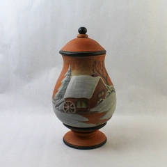 Vintage Handmade Large Footed Winter Theme Cookie Jar by Gwyn 1991