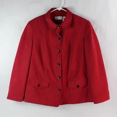 Alfred Dunner Red Long Sleeve Collar Button Up Jacket Women's Plus Size 16W