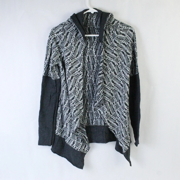 Prana Hooded Cardigan Sweater Open Front Women's Size XS Gray Print Knit