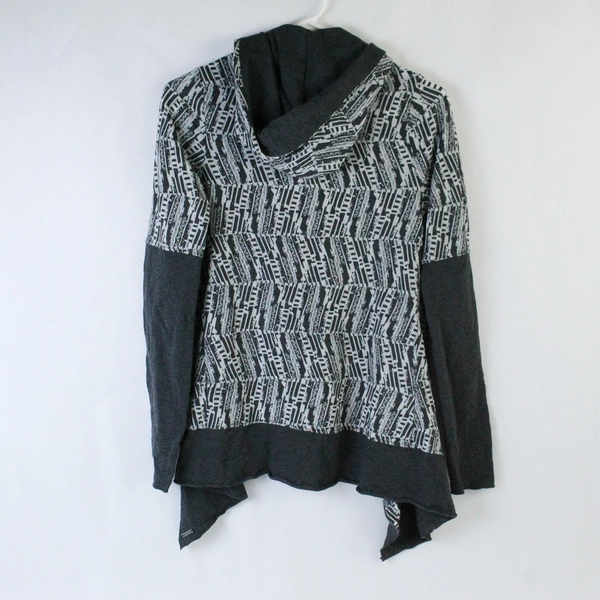 Prana Hooded Cardigan Sweater Open Front Women's Size XS Gray Print Knit