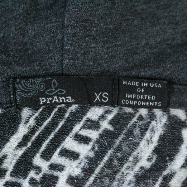 Prana Hooded Cardigan Sweater Open Front Women's Size XS Gray Print Knit