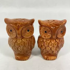 Vintage Ceramic Owl Salt & Pepper Shakers Set Brown 3" Tall