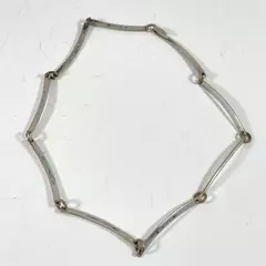 Vintage Choker Necklace Silver-Toned Strips With Inlaid Abalone Shell 14.5 Inch
