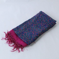 Pure Silk Scarf Shawl Pink Purple Green Paisley Pattern Fringe Made in India