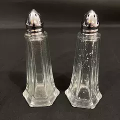 Vintage Hexagon Paneled Glass Salt and Pepper Shakers
