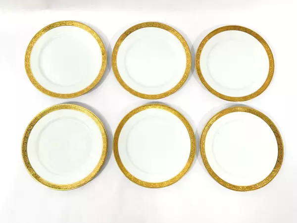 Set of 6 Vtg Thomas Bavaria L & G Gump White Porcelain Bread Plates Gold Trim