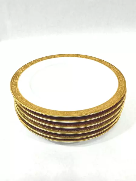 Set of 6 Vtg Thomas Bavaria L & G Gump White Porcelain Bread Plates Gold Trim